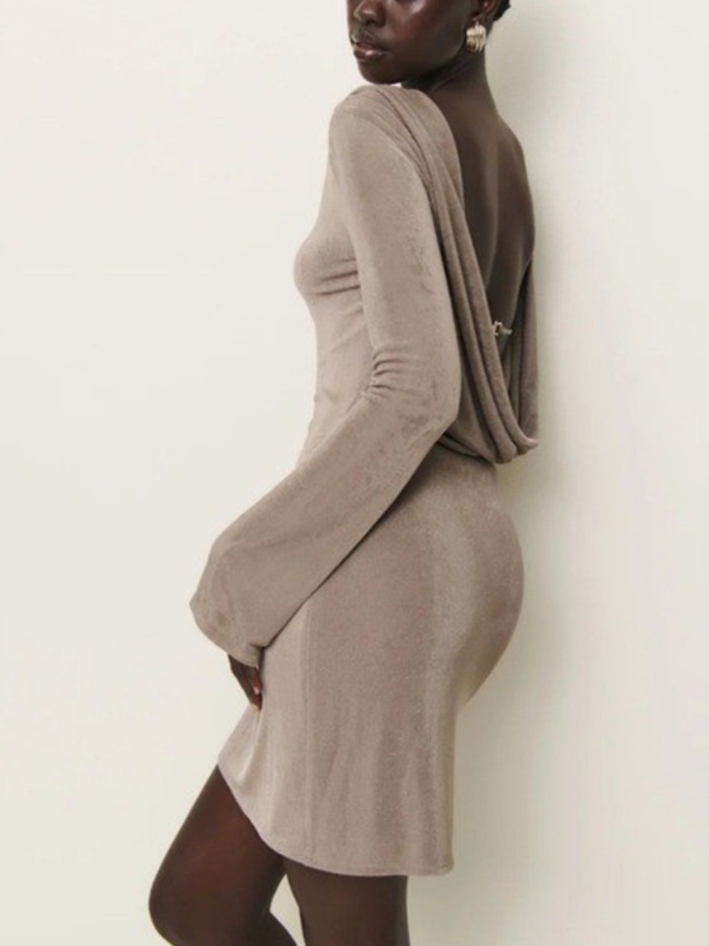 Reformation Vivene Knit Dress Taupe